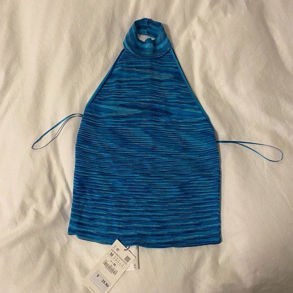 Zara Aquamarine  Halter Knit Top - Picture 2 of 8